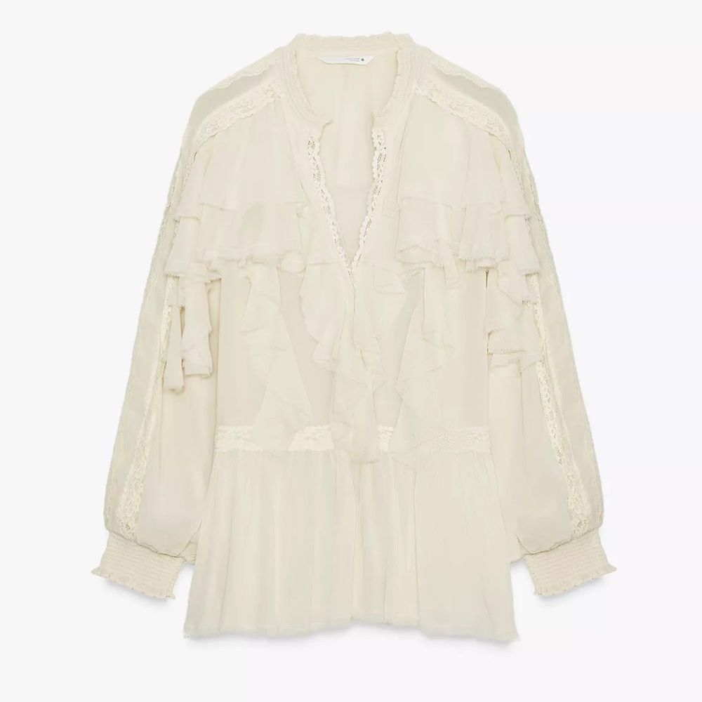 ZARA ZW COLLECTION LACE RUFFLE BLOUSE - Picture 8 of 11